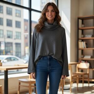 Cowl Neck Long-Sleeve Sweater - Black And Copper Metallic